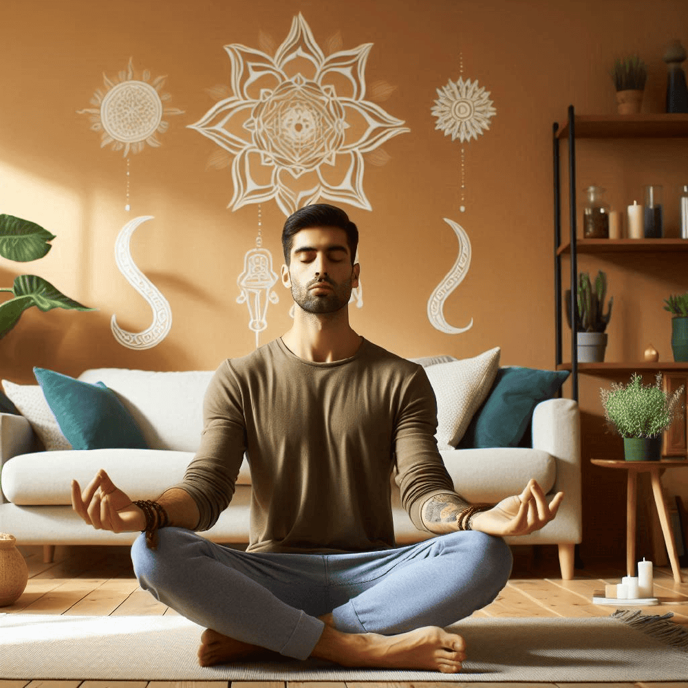 person meditating in a harmonious living space